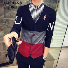秋季男装新品男士长袖衬衫韩版时尚青年假两件条纹衬衣潮男修身款