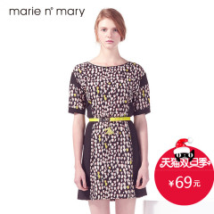玛丽安玛丽新女春装印花拼接短袖圆领连衣裙AMC132WOP331