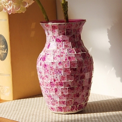 欧式粉紫色碎花收脖马赛克玻璃花瓶时尚家居客厅餐厅装饰台面花插