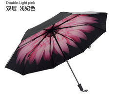 三折双层太阳伞女防晒伞遮阳伞防紫外线黑胶晴雨伞超轻折叠小黑伞