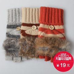羊毛手套女士冬季保暖可爱针织半指手套兔毛露指毛线手套女 Z031D