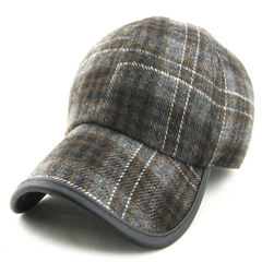 男士帽子秋冬季经典棒球帽时尚羊毛呢时尚型好格子皮沿鸭舌运动帽