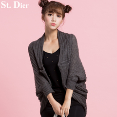 2015秋季新款韩版长袖开衫时尚休闲个性蕾丝宽松蝙蝠袖毛衣潮