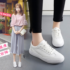 秋季韩版时尚女鞋子白色板鞋系带圆头休闲运动鞋小白鞋平底单鞋女