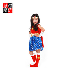 万圣节cosplay服装儿童无袖神奇女侠女童套装演出服超人衣服套装
