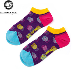 棉花共和国2016女士彩色波点提花短袜纯棉透气运动防臭浅口女船袜
