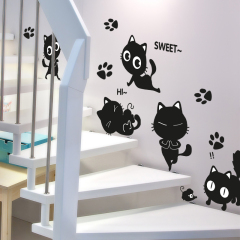 自粘墙贴纸贴画猫咪卡通动物可爱楼梯墙壁装饰品幼儿园教室内布置