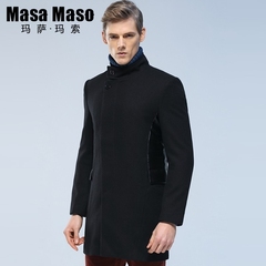 玛萨玛索时尚舒适男士立领商务黑色呢子英伦大衣男18593