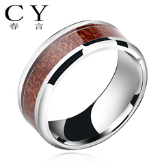 可刻字！韩版时尚钛钢红木戒指男士 时尚食指环个性霸气单身戒子
