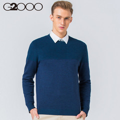 G2000时尚拼色男装长袖针织衫 2016新款简约直筒圆领含羊毛上衣秋