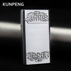 KUNPENG创意防风打火机 金属音个性充气红焰火机 银雕花 定制刻字