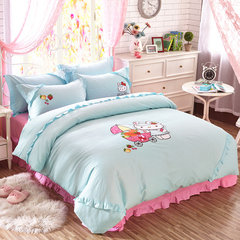 全棉卡通儿童四件套纯棉韩式公主床上用品女孩床单被套1.5/1.8m床