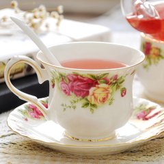 欧式骨瓷花茶杯套装创意陶瓷咖啡杯碟英式红茶杯田园咖啡杯配勺