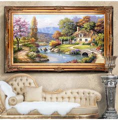 纯手绘美式托马斯风景山水油画客厅装饰欧式现代玄关挂画幸福家园
