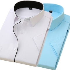 职业青年短袖衬衫男纯色免烫工装商务休闲夏季中年白衬衣修身正装