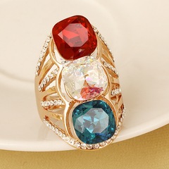 时尚大气闪亮水晶装饰戒指女韩国气质彩色食指指环个性首饰品潮人