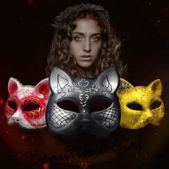 动物面具黑白狐狸猫面具万圣节半脸喵星人舞会面具聚会猫面具装饰