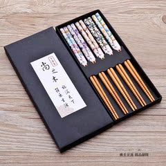 环保竹木筷子毛竹家庭筷可爱竹筷子5双多色 礼盒装