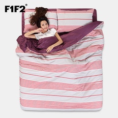 F1F2家纺 全棉床单四件套 色织管状布条纹高档奢华1.8m床上用品