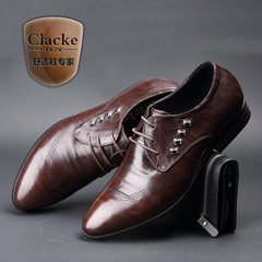 Clacke低帮鞋男鞋新款商务正装皮鞋男士英伦时尚潮流系带真皮鞋子