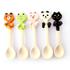 可爱陶瓷动物勺子 创意个性勺子餐具 挂勺卡通长柄勺叫搅拌咖啡勺