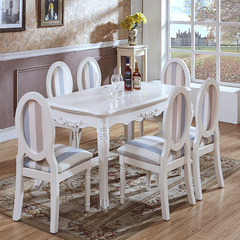欧式餐桌椅组合6人法式餐桌实木餐桌椅组合白色长方形1.4米1.6米