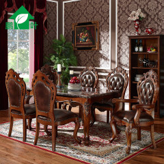 鹏叶 欧式餐桌椅 组合 实木餐桌饭桌餐台大理石餐桌 餐厅成套家具