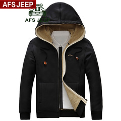 Afs Jeep/战地吉普男装秋冬季卫衣 加绒加厚开衫羊羔毛卫衣外套潮
