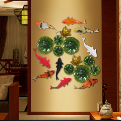 中式创意鱼立体壁饰客厅玄关餐厅电视背景墙装饰品荷叶荷花墙饰
