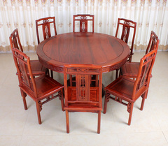 中式红木古典家具小叶红檀圆餐桌118128138圆餐台象头椅仿古实木