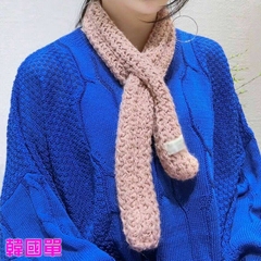 韩国秋冬针织交叉毛线围巾保暖潮款百搭加厚毛线领巾女士日系学生