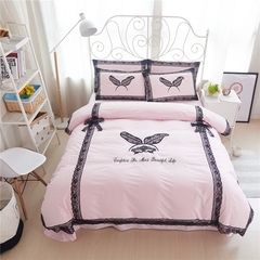 床上四件套韩式公主风纯棉蕾丝花边床裙式1.5m1.8米床蝴蝶花