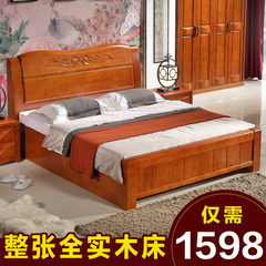 现代简约中式全实木床1.8米储物雕花床1.5M双人高档橡胶橡木婚床