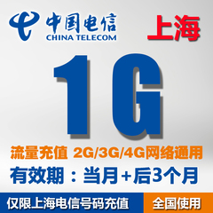 上海电信流量充值卡1G全国当月不清零流量包 天翼3G/4G/2G加油包