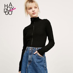 Haoduoyi2016女装新款 欧美时尚运动休闲高领针织开衫 卫衣