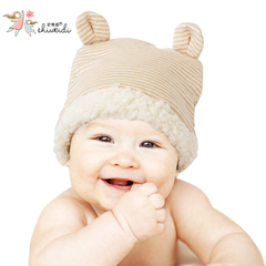 史维迪婴儿有机棉帽子加厚羊羔绒宝宝双耳帽婴儿帽子秋冬