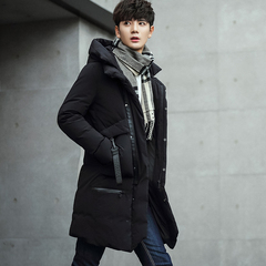 男士羽绒服中长款 冬季韩版修身款加厚连帽冬装外套 青年户外学生