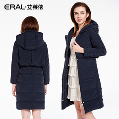 艾莱依2016冬装韩版新款羽绒服女中长款纯色连帽ERAL16067-EDAC