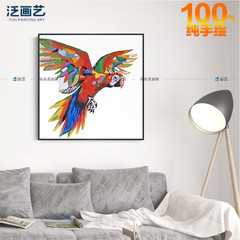 原创简约艺术动物个性鹦鹉挂画墙画手绘油画客厅沙发玄关装饰画