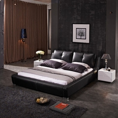 头层牛皮床黑色大床真皮床品牌家具1.8米双人床大小户型婚床软床