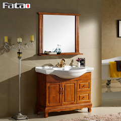 法陶实木欧式浴室柜组合小户型 落地式橡木卫浴柜 仿古洗脸盆柜