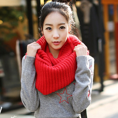韩国秋冬季女士纯色毛线围脖套头韩版冬天学生加厚保暖围巾潮