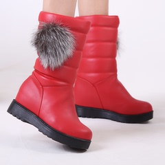 冬季新款女雪地靴中筒靴内增高厚底松糕坡跟半靴防滑加厚保暖棉鞋