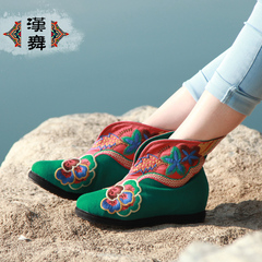 汉舞春季民族风女鞋 短靴绣花布靴舒适透气中筒靴千层底靴子 探花