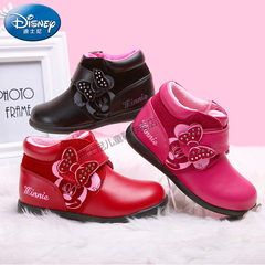 迪士尼2016冬新款中小童时尚靴子米妮保暖皮靴防滑学生鞋