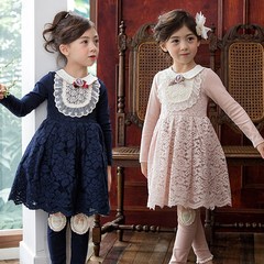 童装女童连衣裙长袖秋冬装韩版儿童裙子蕾丝学院公主裙 加厚裙子