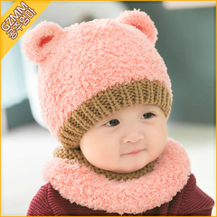 婴儿帽子秋冬6-12个月男女宝宝毛绒帽婴幼儿套头帽儿童加绒护耳帽