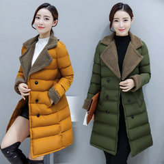 2016冬韩版中长款加厚羽绒棉服女修身羊羔绒毛领棉袄保暖棉衣外套