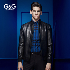 G＆G 2015秋季新品男士休闲外套修身短款夹克山羊皮单皮皮衣薄款