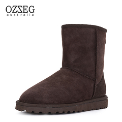 OZZEG冬季雪地靴女中筒加绒加厚羊皮毛一体保暖套脚靴子6135